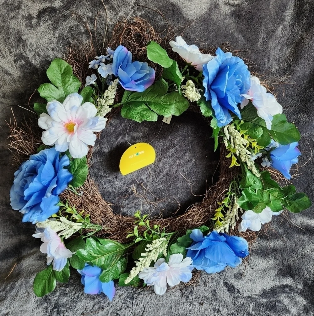 NWT spring summer blooming floral Rose Daisy Greenery leaves door wreath, 20'